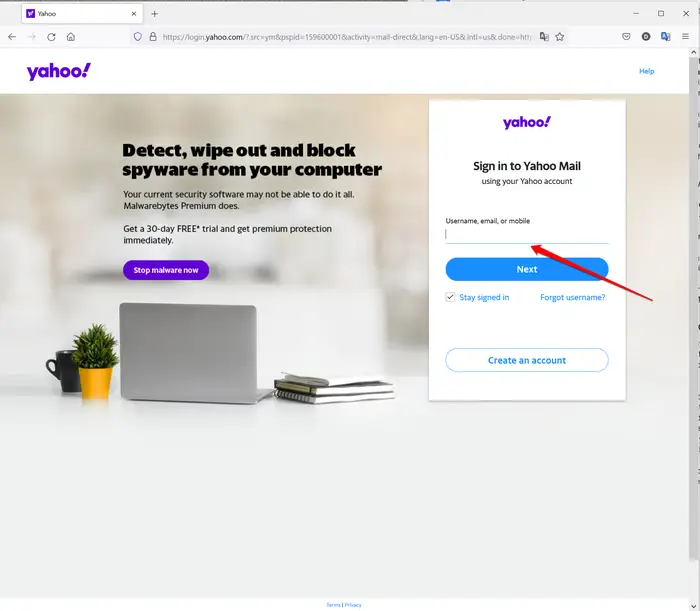 Instructions for Logging into Yahoo Mail on a Computer