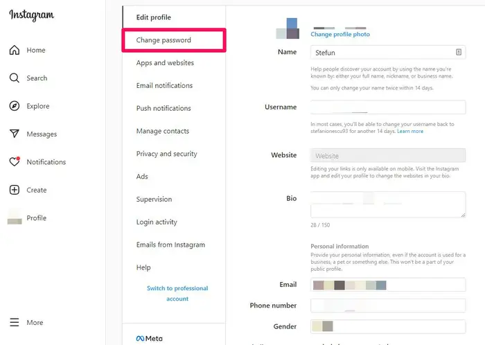 Change your Instagram Password on Desktop 2