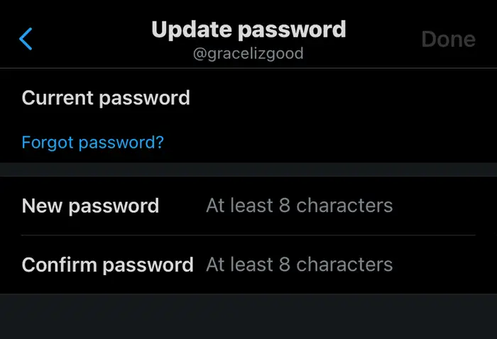 Change your Twitter Password in Mobile App 5