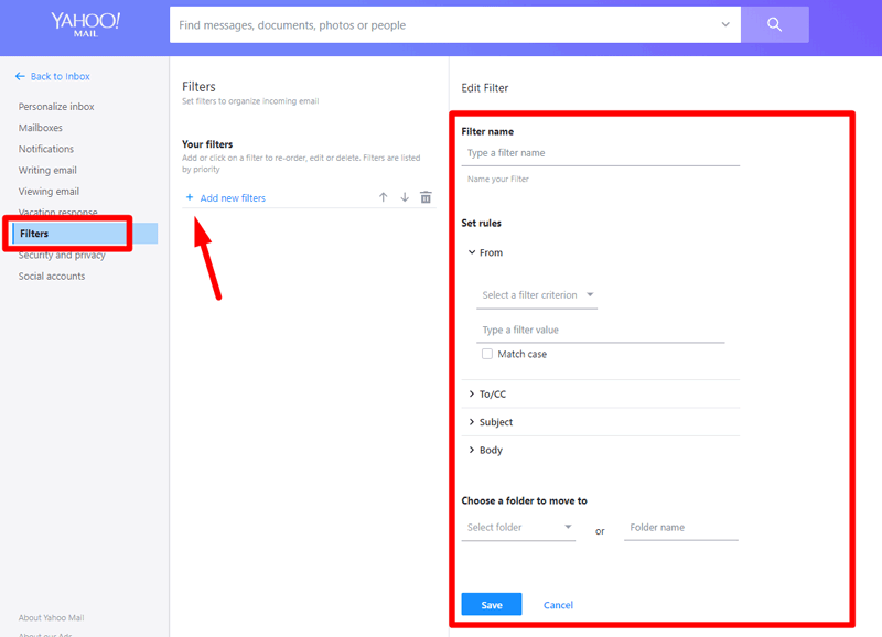 Organize your inbox with filters in Yahoo Mail